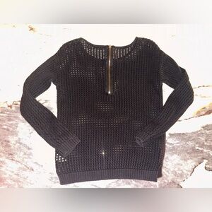 EUC Jeanne Pierre Size Small Crochet Knit Long Sleeve Top Back‎ Zip